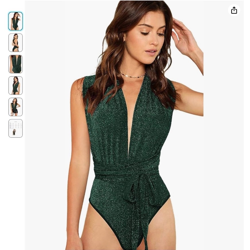 Verdusa Women's Sleeveless Sexy Deep V Neck Cross Back Bodysuit Size XS